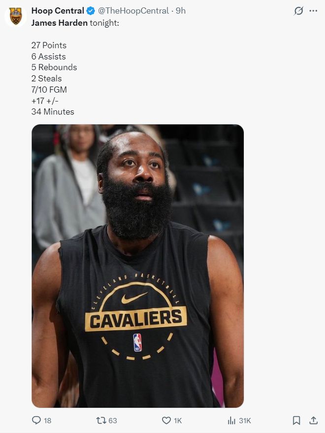 哈登带伤逆转雄鹿骑士险胜创历史纪录